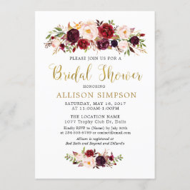 Gouden Marsala Bloemen BruidsShower Uitnodigingen