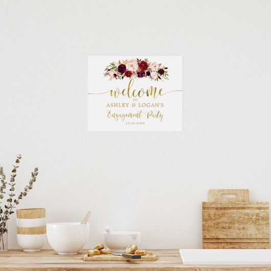 Gouden Marsala Boho Herfst Verlovingsfeest Poster (Keuken)
