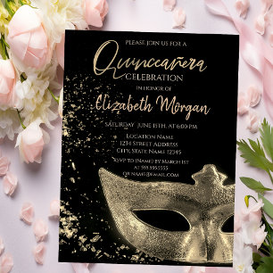 Gouden Masker,Confetti Quinceañera Kaart