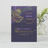 Gouden Masker Mardi Gras Kaart (Staand voorkant)