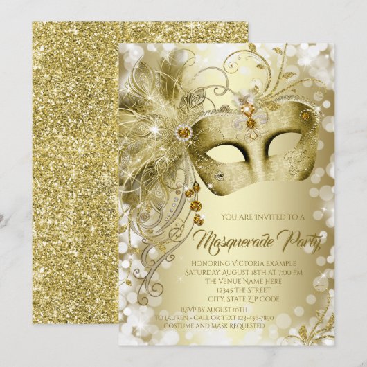 Gouden Masker Maskerade Feest Kaart (Voorkant / Achterkant)