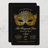 Gouden Masker Maskerade Feest Uitnodiging (Voorkant / Achterkant)