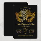 Gouden Masker Maskerade Gala Uitnodiging (Voorkant / Achterkant)