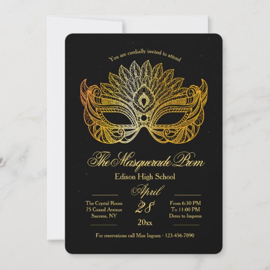 Gouden Masker Maskerade Gala Uitnodiging (Voorkant)