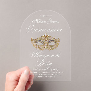 Gouden Masker Masquerade Quinceanera Verjaardag  Acryl Uitnodigingen
