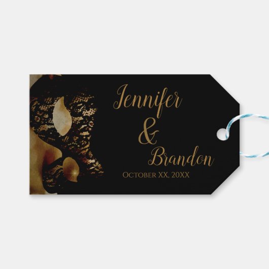 Gouden Masker Trouwgunst Cadeaulabel (Voorkant (Horizontaal))
