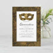 gouden maskerade Damask Quinceañera Kaart (Staand voorkant)