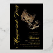 Gouden Maskerade Feest Folie Uitnodiging (Voorkant)