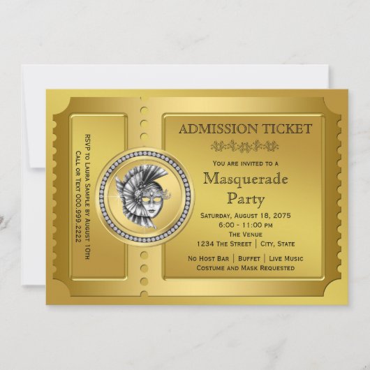 Gouden Maskerade Feest Kaart (Voorkant)