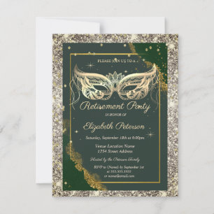 Gouden Maskerade Glitter Groen Pensioenfeest Kaart