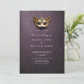 Gouden maskerade masker bruiloft kaart (Staand voorkant)