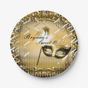 Gouden Maskerade Masker Elegant Bal Verjaardagsfee Papieren Bordje