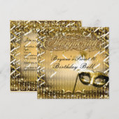 Gouden Maskerade Masker Elegant Verjaardagsfeest Kaart (Voorkant / Achterkant)