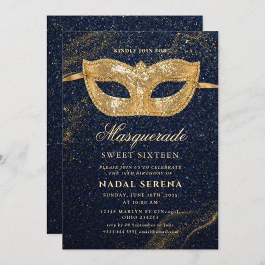 gouden maskerade masker Sweet 16 Kaart (Voorkant / Achterkant)