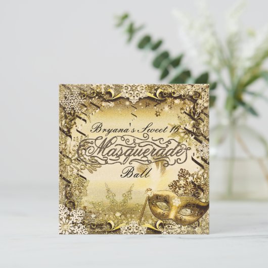 Gouden Maskerade Masker & Winter Sneeuwvlokken Ele Kaart (Staand voorkant)