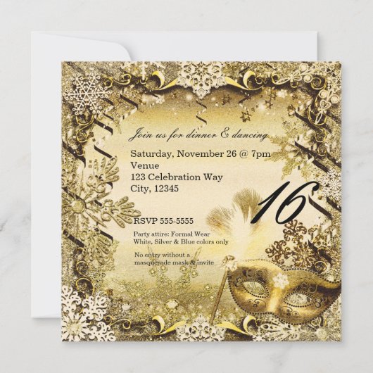 Gouden Maskerade Masker & Winter Sneeuwvlokken Ele Kaart (Achterkant)