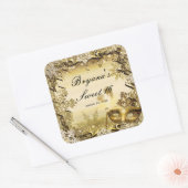 Gouden Maskerade Masker & Winter Sneeuwvlokken Ele Vierkante Sticker (Envelop)