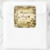 Gouden Maskerade Masker & Winter Sneeuwvlokken Ele Vierkante Sticker (Tas)