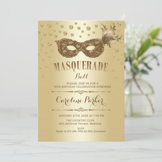 Gouden Masquerade Bal Verjaardagsfeest Kaart (Staand voorkant)
