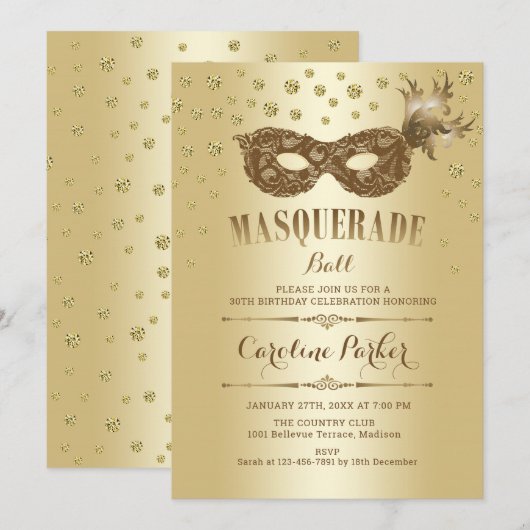 Gouden Masquerade Bal Verjaardagsfeest Kaart (Voorkant / Achterkant)