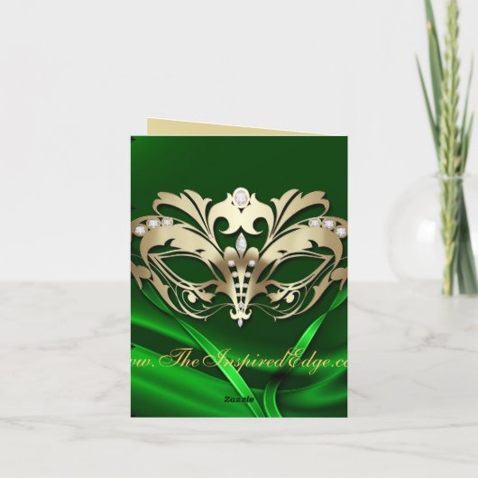 Gouden Masquerade Groen Bedankt Card (Achterkant)