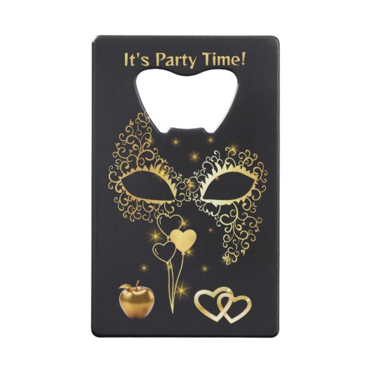 Gouden Masquerade Het is Feesttijd | Flesopener Creditkaart Flessenopener (Voorkant)