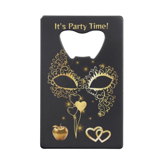 Gouden Masquerade Het is Feesttijd | Flesopener Creditkaart Flessenopener (Achterkant)