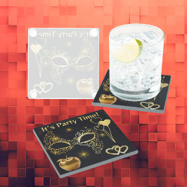 Gouden Masquerade Het is Feesttijd | Glazen Onderzetter