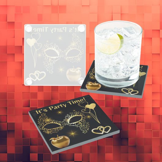 Gouden Masquerade Het is Feesttijd | Glazen Onderzetter