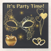 Gouden Masquerade Het is Feesttijd | Glazen Onderzetter (Voorkant)