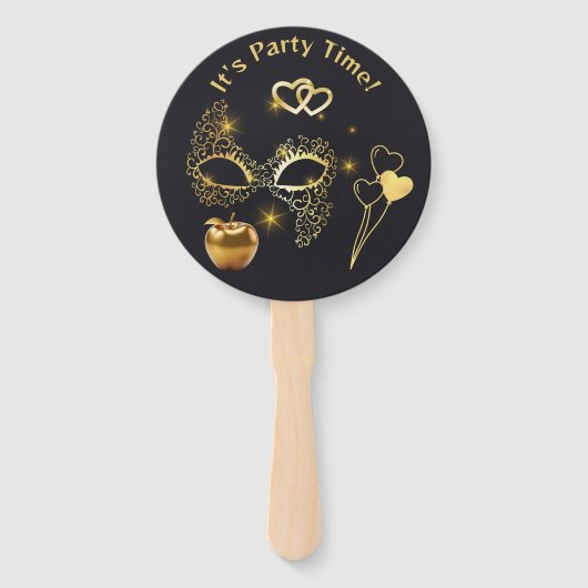 Gouden Masquerade Het is Feesttijd | Handwaaier (Voorkant)