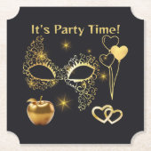 Gouden Masquerade Het is Feesttijd | Kartonnen Onderzetters (Voorkant)
