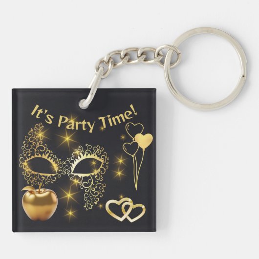 Gouden Masquerade Het is Feesttijd | Sleutelhanger (Achterkant)