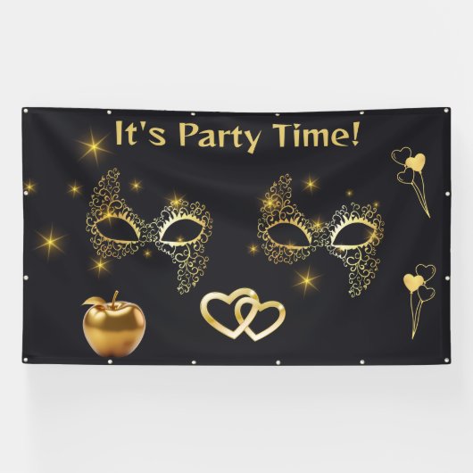 Gouden Masquerade Het is Feesttijd | Spandoek (Horizontaal)