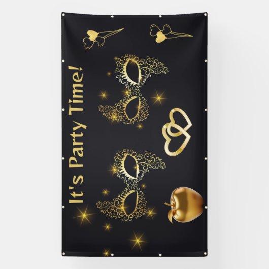 Gouden Masquerade Het is Feesttijd | Spandoek (Verticaal)