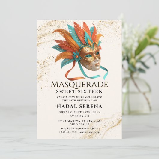 gouden masquerade kaart (Staand voorkant)