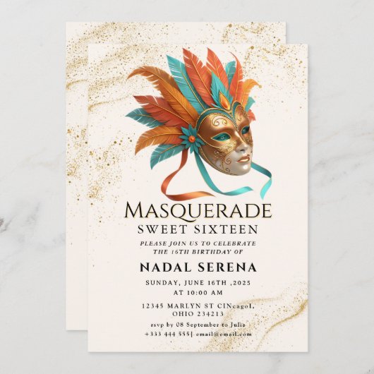 gouden masquerade kaart (Voorkant / Achterkant)