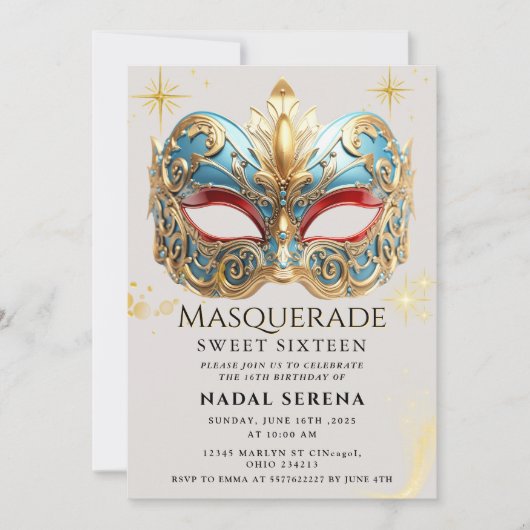 gouden masquerade kaart (Voorkant)