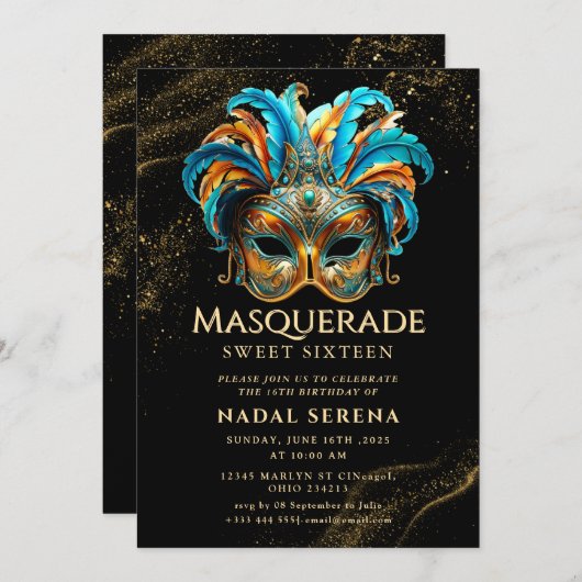 gouden masquerade kaart (Voorkant / Achterkant)