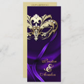 Gouden Masquerade Paarse Juwelen Trouwprogramma Programmakaart (Voorkant / Achterkant)