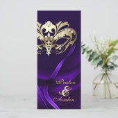 Gouden Masquerade Paarse Juwelen Trouwprogramma Programmakaart (Staand voorkant)