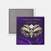 Gouden Masquerade Paarse Save The Date Magnet (Voorkant / Achterkant)