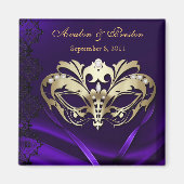 Gouden Masquerade Paarse Save The Date Magnet (Voorkant)
