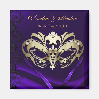 Gouden Masquerade Paarse Save The Date Magnet
