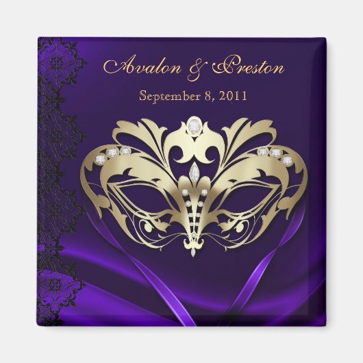 Gouden Masquerade Paarse Save The Date Magnet (Voorkant)