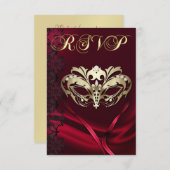 Gouden Masquerade Rode Edelsteen RSVP Uitnodiging (Voorkant / Achterkant)