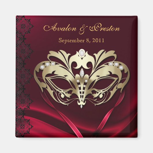 Gouden Masquerade Rood Save The Date Magnet (Voorkant)