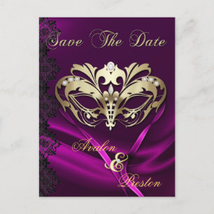 Gouden Masquerade Roze Juweel Save The Date Briefk Aankondigingskaart