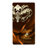 Gouden Masquerade Sinaasappel Jeweled Wedding Wine Etiket (Voorkant)