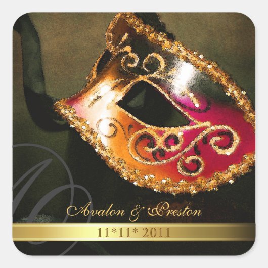Gouden Masquerade Swirl Save The Date Sticker (Voorkant)